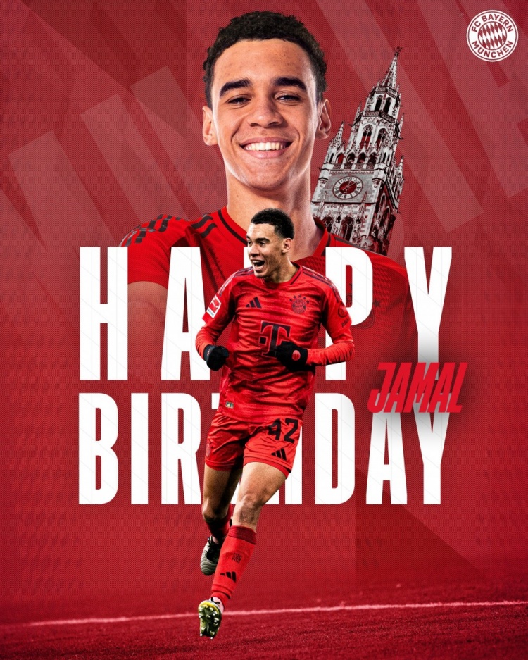  拜仁官方祝穆西亞拉22歲生日快樂，加盟至今出戰(zhàn)196次獲59球38助