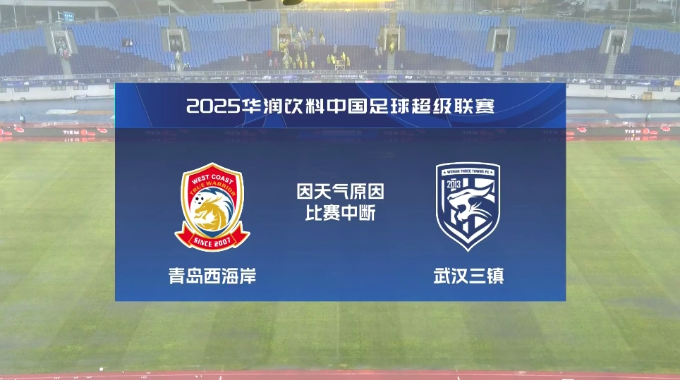  比賽延期！青島西海岸vs武漢三鎮(zhèn)進(jìn)行至18分鐘，因天氣中斷30分鐘
