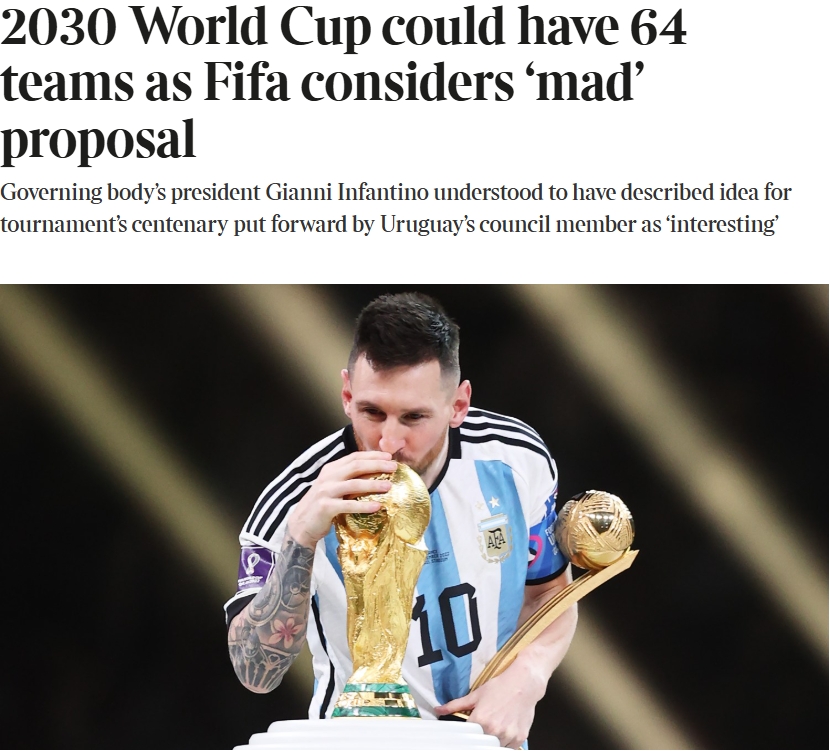 泰晤士：某官員稱2030世界杯擴軍64隊想法完全瘋狂，望盡快否決