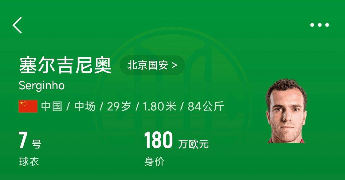  180萬歐！塞爾吉尼奧成為中國身價最高的球員，武磊120萬歐第2
