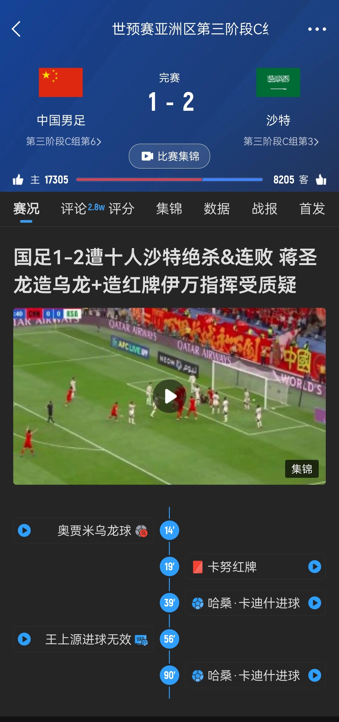  今天什么劇本？首戰(zhàn)沙特也是半場紅牌+蔣光太傷退，最后國足被翻