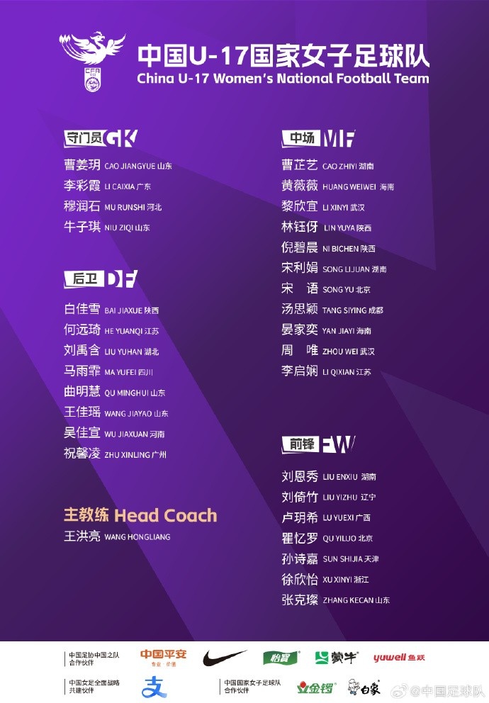  U17女足30人將在蘇州集訓(xùn)備戰(zhàn)世界杯，姜寧、朱挺擔(dān)任訓(xùn)練員